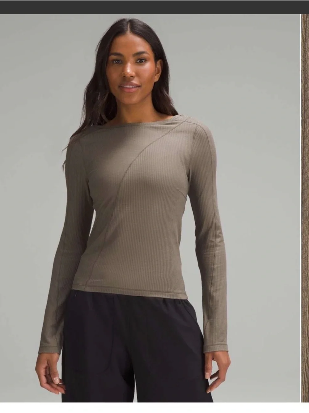 lululemon athletica Olive Ribbed Scoop Neck Top